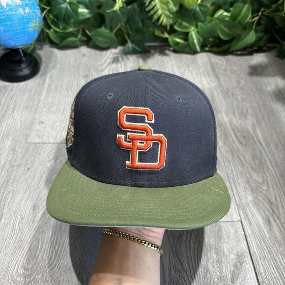 New Era San Diego Padres Sprouted Fitted Hat Size 7 1/2 Blue Green - Picture 1 of 9